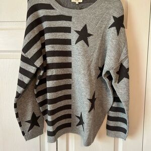 Easel Gray Sweater with Black Stars and Stripes